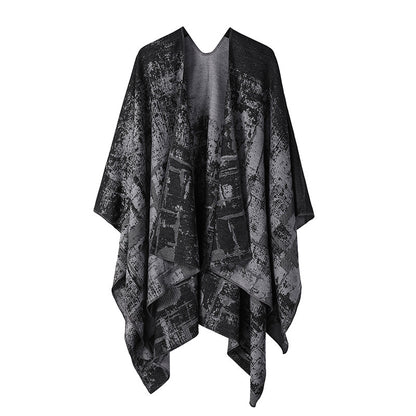 Thickened Cashmere-like Dual-use Geometric Tassel Scarf Cloak