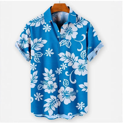 European And American Hawaiian Casual Floral Print Men's Lapel Shirt Short Sleeve