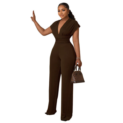 Fashion Ladies Solid Color Waisted Women's Jumpsuit