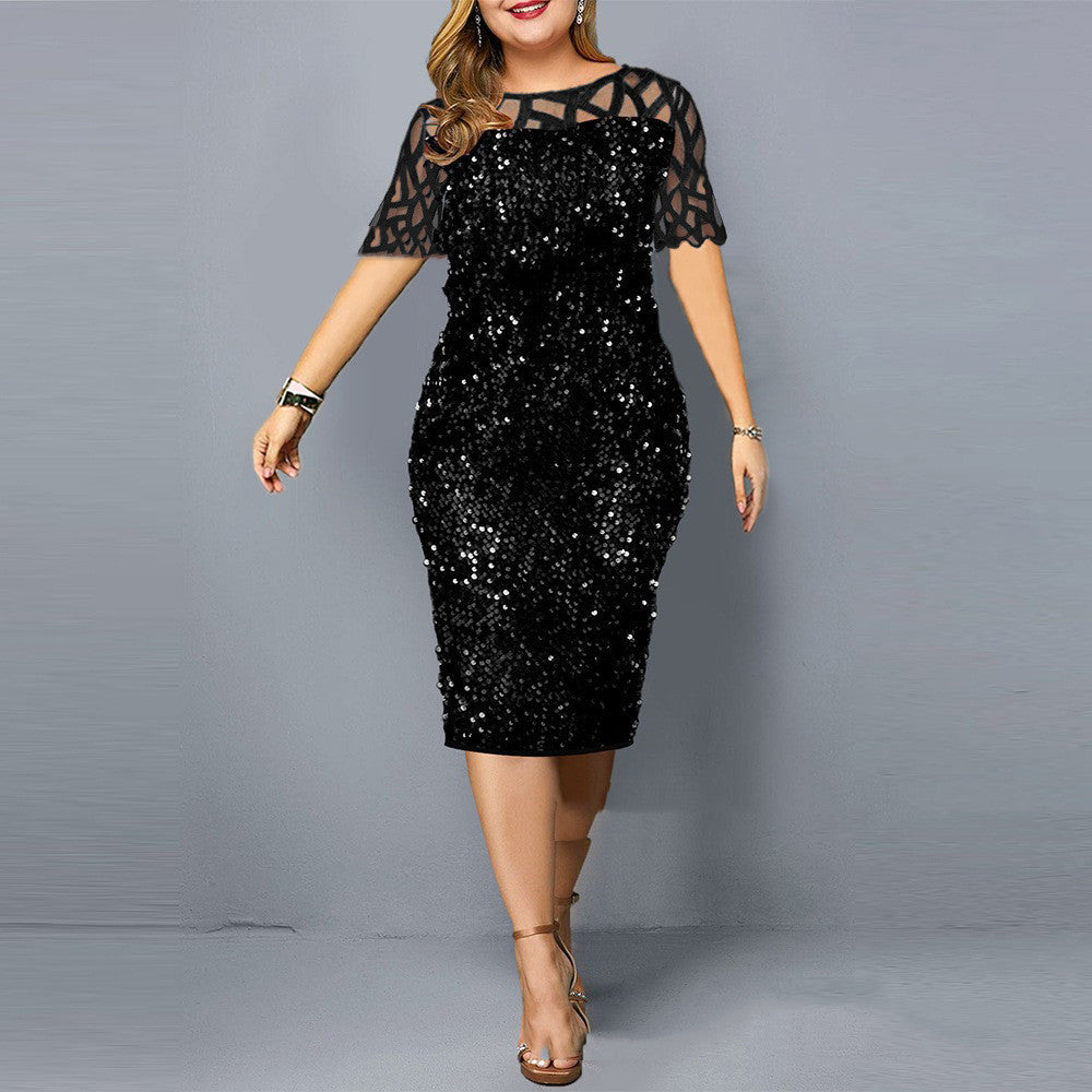 Personalized Sequins Plus Size Women's Short Sleeve Dress