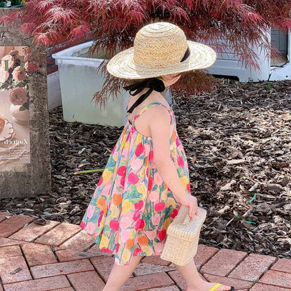 Children's Summer Pastoral Style Flower Print Dress
