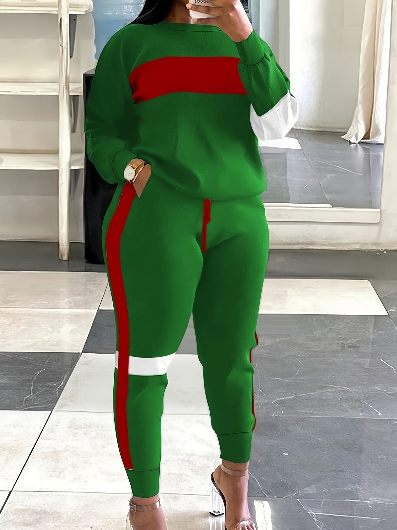 Fashion Cool Contrast Color Plus Size Suit Women