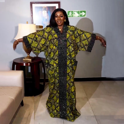 Printing Loose Robe Cross-border Foreign Trade AliExpress Amazon Hot Drilling With Pockets Dress