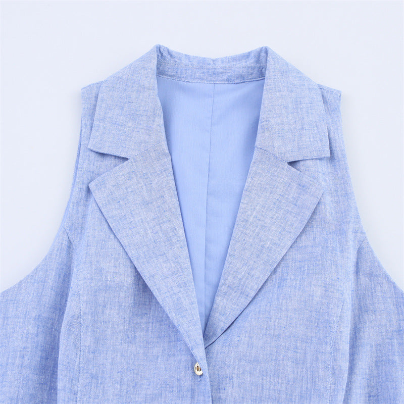 Summer With Belt Linen Blend Midi Skirt Sleeveless Dress