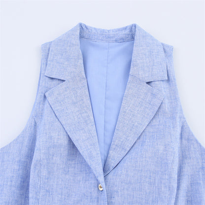 Summer With Belt Linen Blend Midi Skirt Sleeveless Dress