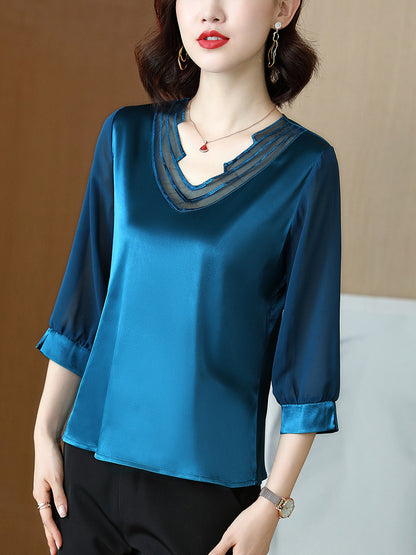 Satin V-neck All-match Slimming Small Shirt Blouse