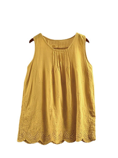 Women's Solid Color Hollow Pleated Stripes Sleeveless Vest