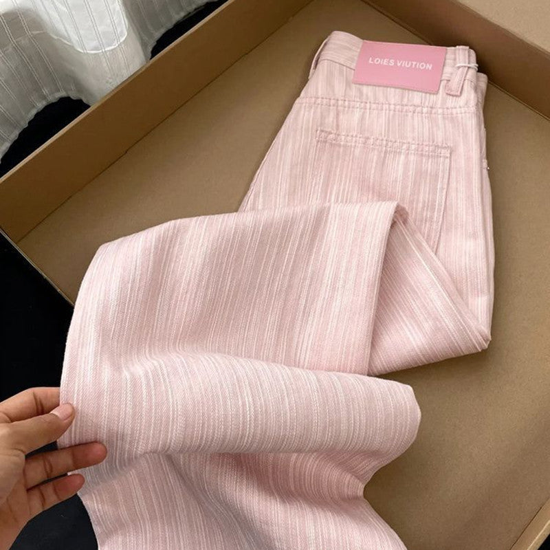 Striped Wide Leg Jeans Women's High Waist