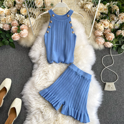 Short Waist Trousers Camisole Vest Off-the-shoulder Sling All-match High-knit Suit