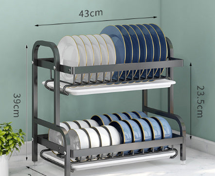 Household Multi-functional Carbon Steel Double-layer Tableware Storage Rack