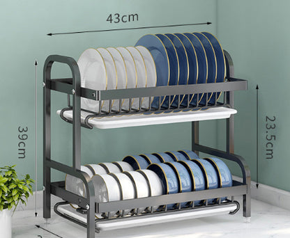 Household Multi-functional Carbon Steel Double-layer Tableware Storage Rack