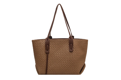 Large Capacity Woven Shouder Bgas Women Versatile Retro Textured Solid Color Totes