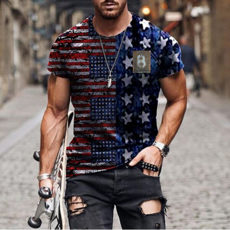 Men's Casual Stars And Stripes Short Sleeve