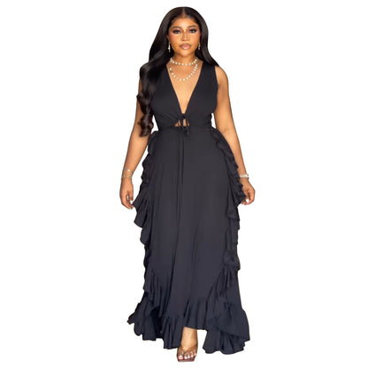 Ruffled High Waist Crop-top Spaghetti-strap Plus Size Dress