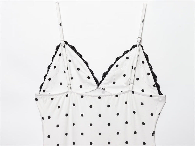 Polka Dot Elegant Slim Fit V-neck Strap Long Dress