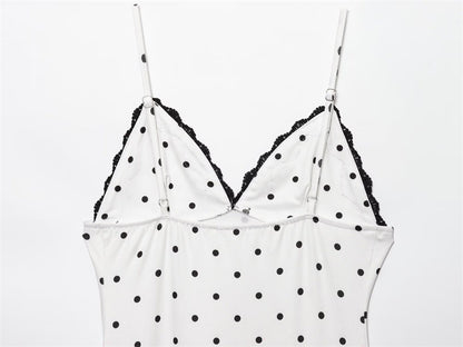 Polka Dot Elegant Slim Fit V-neck Strap Long Dress