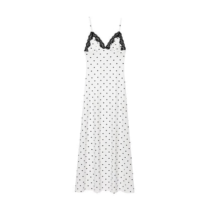 Polka Dot Elegant Slim Fit V-neck Strap Long Dress