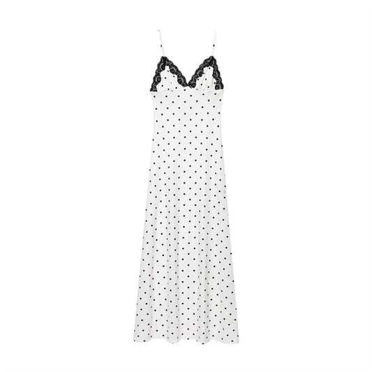 Polka Dot Elegant Slim Fit V-neck Strap Long Dress