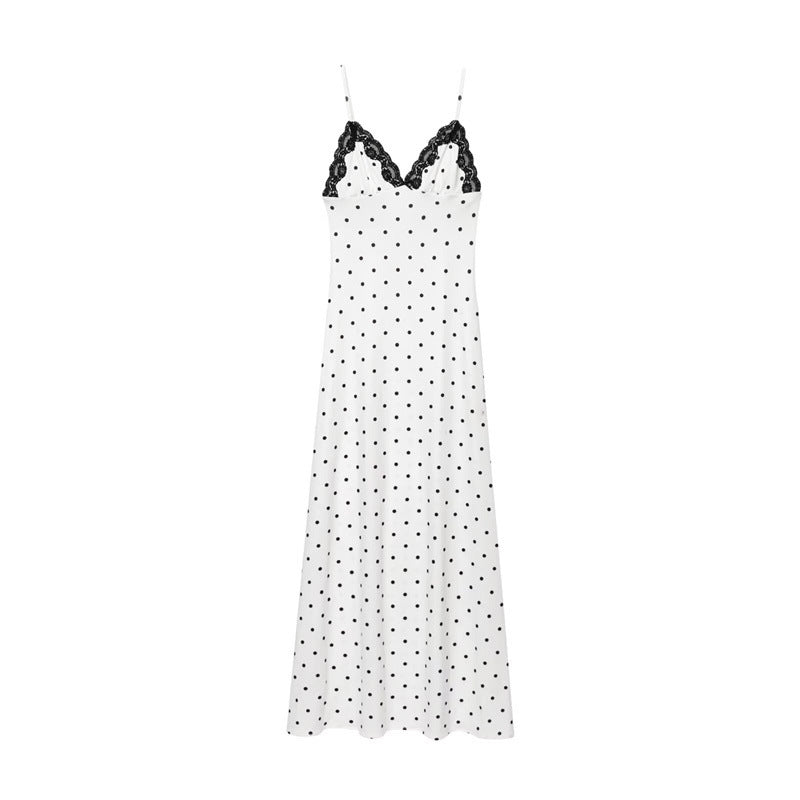 Polka Dot Elegant Slim Fit V-neck Strap Long Dress