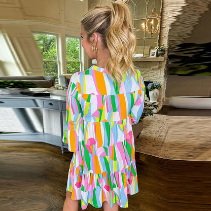 Pullover V-neck Short Sleeve Dress Women