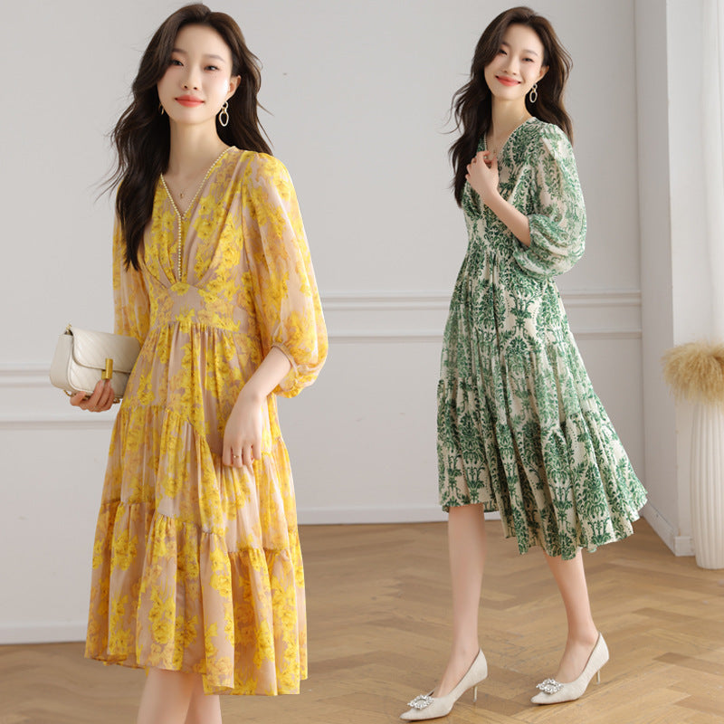 Women's Mid-length Dress Temperament Waist-controlled