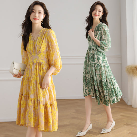 Women's Mid-length Dress Temperament Waist-controlled