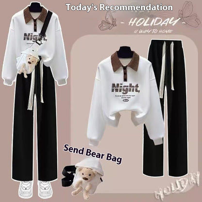New Spring And Autumn Fashion Wide Leg Pants Two-piece Set