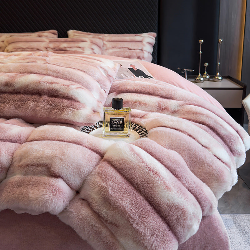 Winter Thickened Rabbit Plush Four-piece Milk Coral Velvet