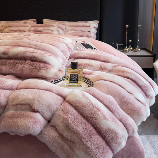 Winter Thickened Rabbit Plush Four-piece Milk Coral Velvet