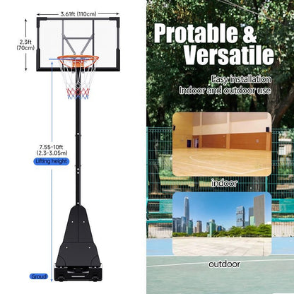 TotheCORE Basketball Stand 7.55-10.00 Ft Adjustable Portable Basketball Hoop & Goal PC Backplate, Large Base & Wheels