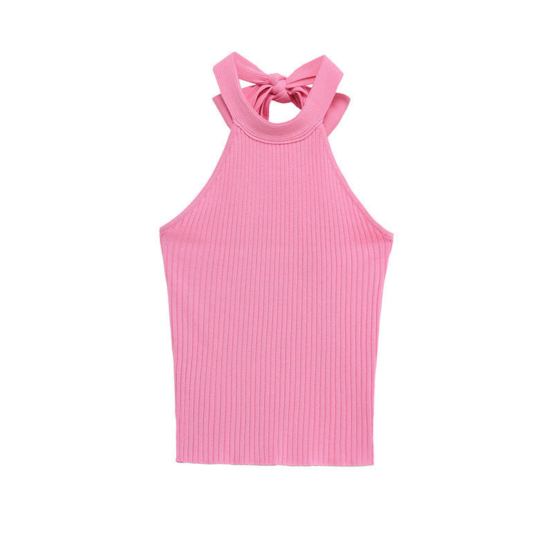European And American Style Fashion Bowknot Knitted Halter Top
