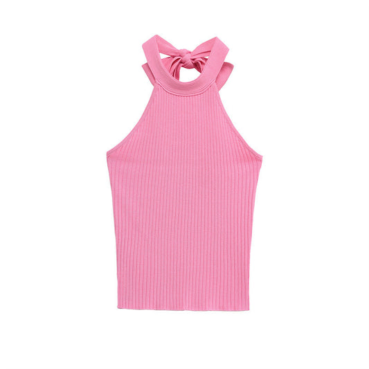 European And American Style Fashion Bowknot Knitted Halter Top