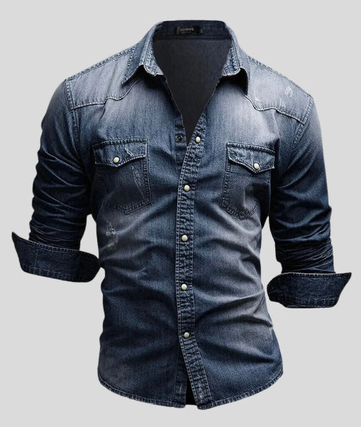 Men's Two-pocket Casual Long-sleeved Denim Shirt