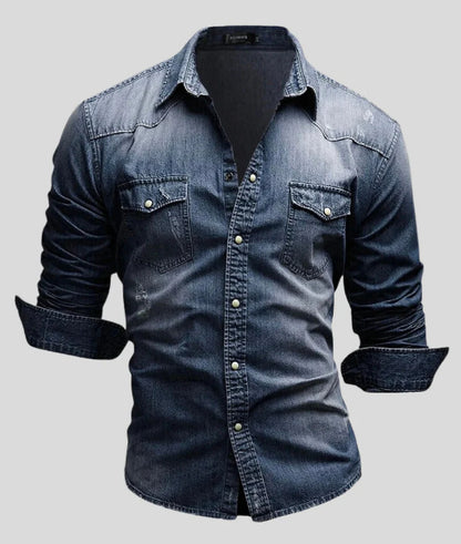 Men's Two-pocket Casual Long-sleeved Denim Shirt