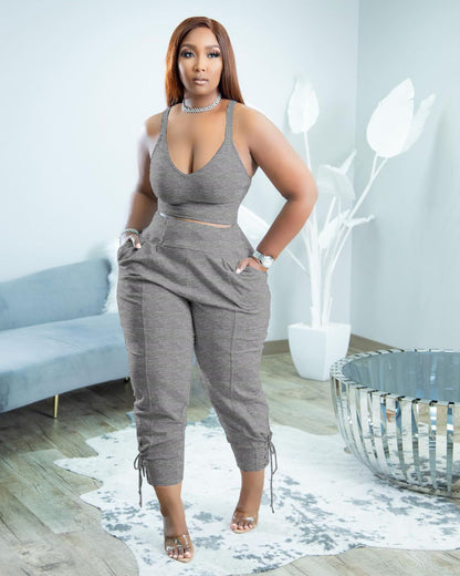Women's Fashion Camisole Solid Color Pants Casual Set
