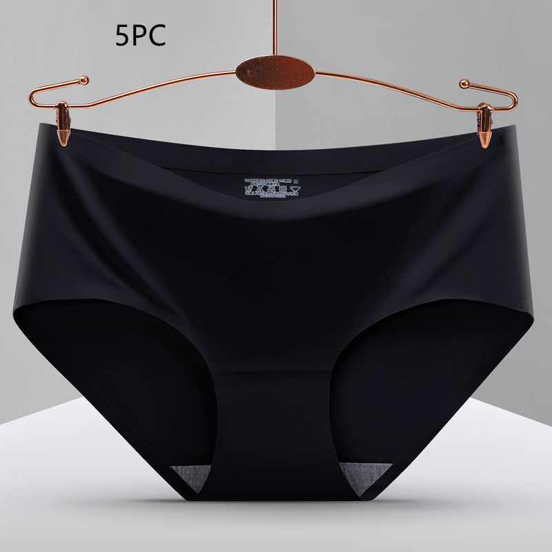 Non Marking One Piece Ice Silk Underwear Women's Breathable Sexy Mid Waist Solid Color Briefs