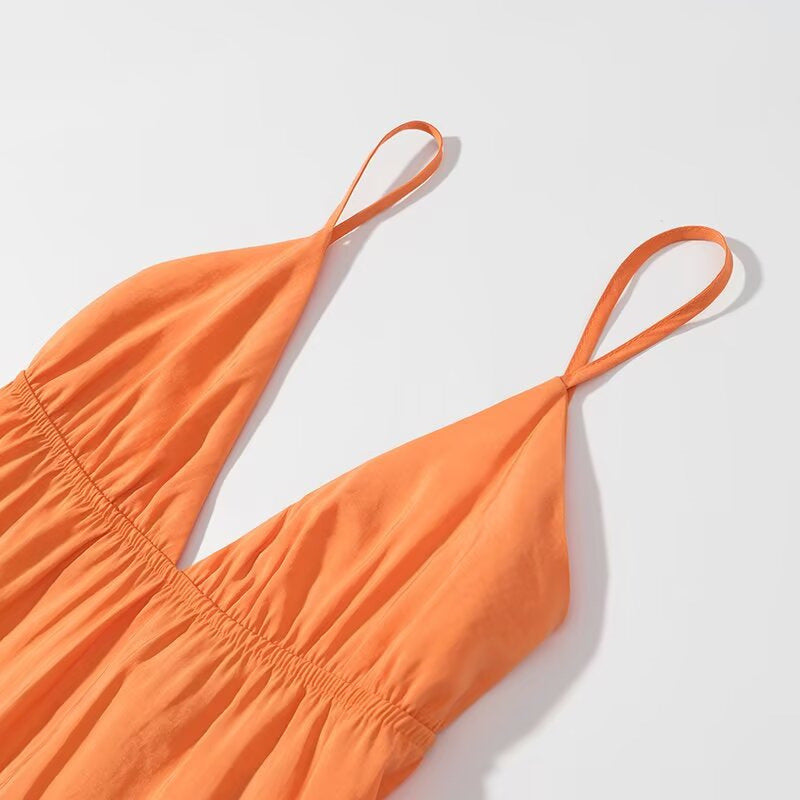 French Sexy Backless Spaghetti Straps Midi Skirt Dress