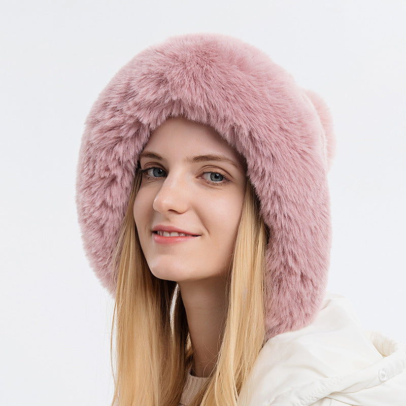 Three Fur Balls Outdoor Thickening And Fleece Cold Proof Warm Solid Color Knitted Hat