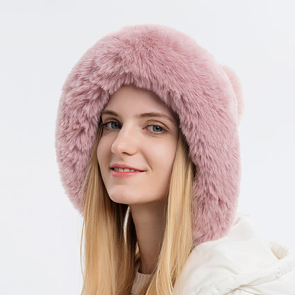 Three Fur Balls Outdoor Thickening And Fleece Cold Proof Warm Solid Color Knitted Hat
