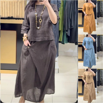 Casual Solid Color Loose Dress Two-piece Suit