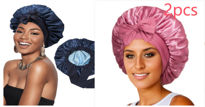 Double-layer Satin Ribbon Round Cap Bow Artificial Silk Beauty Hair Care Wide-brimmed Hat