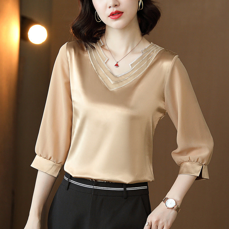 Satin V-neck All-match Slimming Small Shirt Blouse