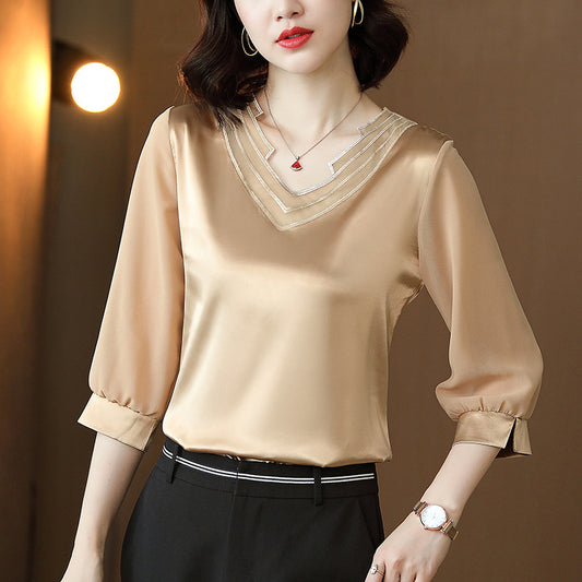 Satin V-neck All-match Slimming Small Shirt Blouse