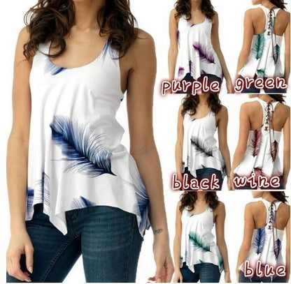 Women's Backless Lace-up Leaf Print Top