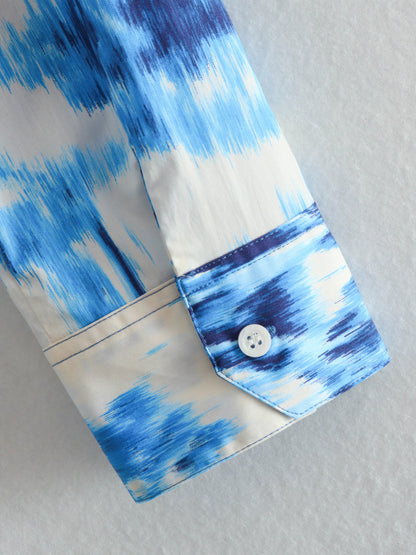 Lapel Loose Printed Poplin Shirt Printed High Waist Skirt