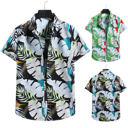 Foreign Trade Men's Floral Shirts Trends Hawaiian Printing Short-sleeved