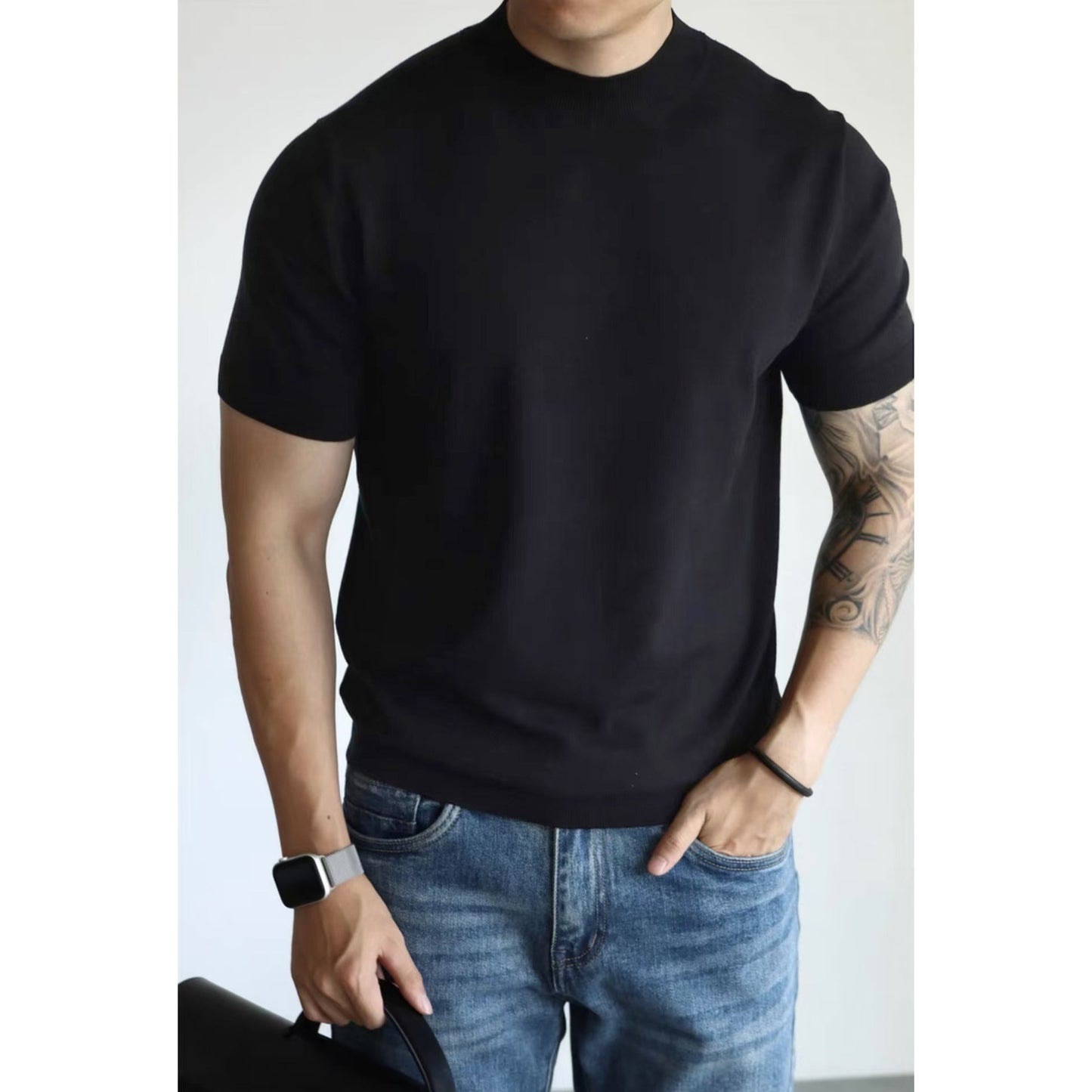 Knitwear Men's Solid Color Slim-fit Commute Breathable T-shirt