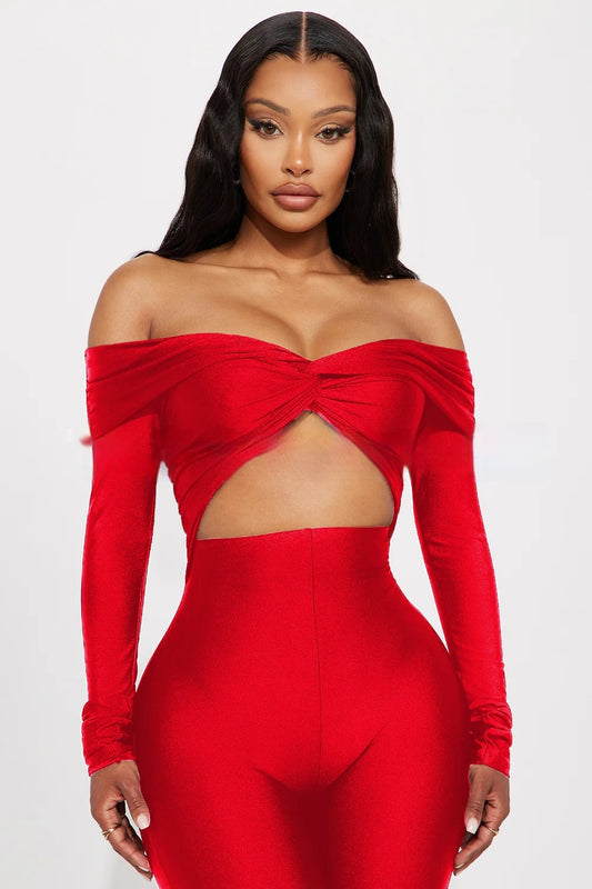 Women's V-neck Long Sleeve Top High Waist Jumpsuit