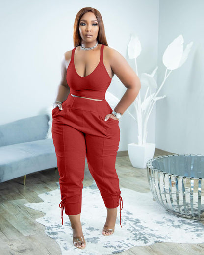 Women's Fashion Camisole Solid Color Pants Casual Set