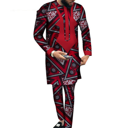 Cotton Batik Print Men's Trousers And T-Shirt Set